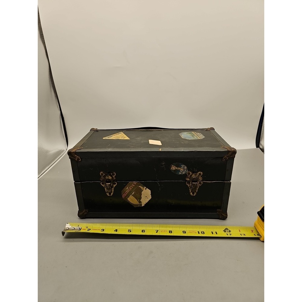 Vintage‎  12" Victorian Doll Trunk For Clothing Brass Corners Cardboard Inside